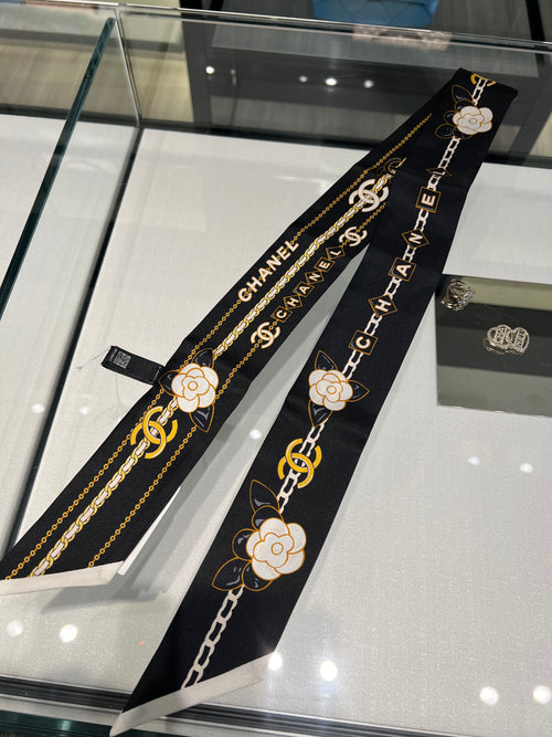 CHANEL 23P CC Black Silk Twilly | 香奈兒 絲巾 (黑色)