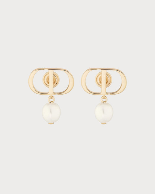 CHRISTIAN DIOR Petit CD Earrings Gold-Finish Metal and White Resin Pearls | 迪奧 耳環 (金色)