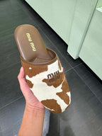 MIU MIU Cow Print Calf Hair Mules(Brown/White)