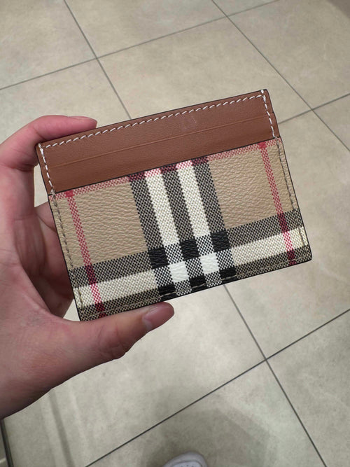 BURBERRY Check Card Case Calfskin(Archieve Beige)