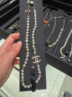 CHANEL ABG257 CC Logo Pearl Heart Necklace(Gold)