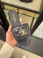 CHANEL Black Gold CC Slide | Chanel Sandals (Black)