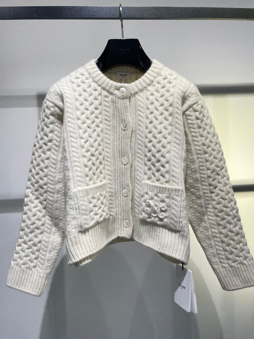 CELINE Triomphe Cardigan in Aran Wool | 賽琳 冷外套 (米白色)