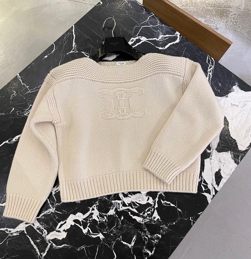CELINE Boat Neck Sweater in chunky cashmere | 賽琳 厚實羊絨船領毛衣(米白色)