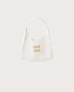 MIU MIU Woven Fabric Hobo Bag | 繆繆 草編袋 (White)