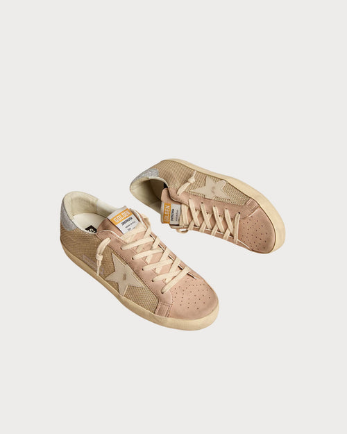 GOLDEN GOOSE Super - Star LTD in white mesh and pink nubuck with Swarovski crystals heel tab | 黃金鵝 黃金鵝 Super - Star LTD 白色網布與粉紅色絨面革款,搭配施華洛世奇水晶後跟標籤(白色網布與古玫瑰色) - LondonKelly 英國名牌代購