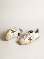 GOLDEN GOOSE Super - Star with a tan star and pink glitter heel tab | 金鵝 Super - Star 棕色星星搭配粉紅亮片後跟(白色) - LondonKelly 英國名牌代購