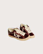 GOLDEN GOOSE Women’s Super - Star LTD in velvet with metallic leather star and heel tab | 黃金鵝 女款 Super - Star LTD 絨布款,搭配金屬皮革星星與後跟標籤(紅寶石絨布) - LondonKelly 英國名牌代購