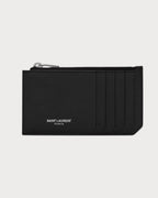 YSL SAINT LAURENT Men's Saint Laurent Paris Fragments Zipped Card Case In Grain Leather | 聖羅蘭 男仕卡套 (黑色) - LONDONKELLY 英國名牌代購