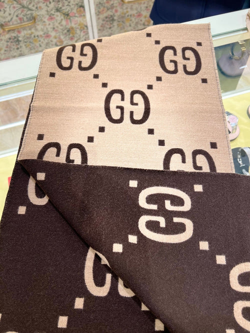 GUCCI GG Jacquard Wool Silk Scarf | 古馳 頸巾 (啡色)