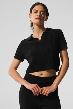 ALO YOGA Cashmere Plush Waffle Polo Tee | 羊絨絨毛格紋上衣 (多色)