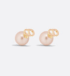 CHRISTIAN DIOR Dior Tribales Earrings Gold-Finish Metal with Iridescent Pink Resin Pearls and Pink Crystals | Dior Earrings (Pink) 