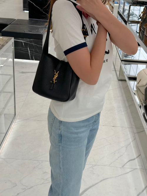 YSL SAINT LAURENT LE 5 A 7 Supple Baby Grained Leather | Saint Laurent Mini Handbag (Black) 