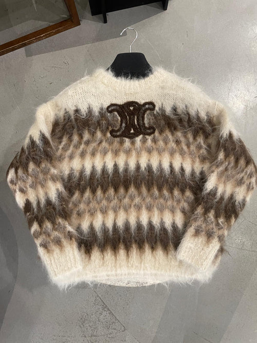 CELINE Crew Neck Sweater in Fair Isle Mohair | 賽琳 棕色費爾島羊駝毛圓領毛衣