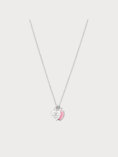 TIFFANY & CO. Double Heart Tag Pendant in Silver with a Diamond(Mini/4 Colors)