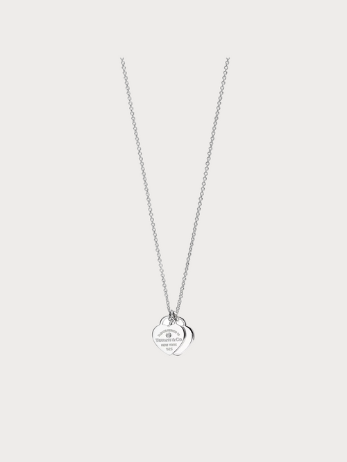 TIFFANY & CO. Double Heart Tag Pendant in Silver with a Diamond(Mini/4 Colors)