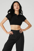 ALO YOGA Cropped Prestige Polo | 短版上衣 (黑色) - LondonKelly 英國名牌代購