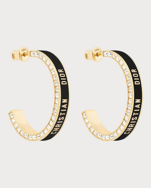 CHRISTIAN DIOR Large Dior Night Code Hoop Earrings Gold - Finish Metal, White Crystals | 迪奧 耳環 (多色) - LONDONKELLY 英國名牌代購