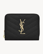 YSL SAINT LAURENT Cassandre Matelasse Compact Zip Around Wallet In Grain Leather | 聖羅蘭 拉鏈銀包 (黑色) - LONDONKELLY 英國名牌代購