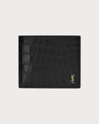YSL SAINT LAURENT Men's Tiny Cassandre East/West Wallet In Crocodile - Embossed Leather | 聖羅蘭 男仕銀包 (黑色) - LONDONKELLY 英國名牌代購